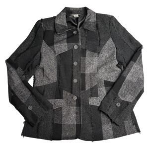 Richard Malcolm Black Gray Patchwork Fringed Button-Up Jacket Size Women's 10
